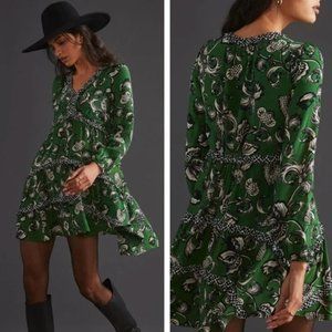 Anthropologie tiered V-neck mini dress small